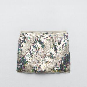Zara Sequin Mini Skirt - Silver